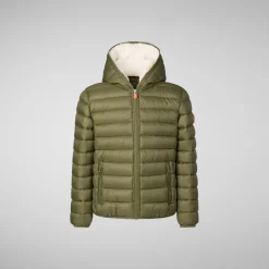 Boys' animal free Puffer jacket with teddy lining Finnegan in dusty olive