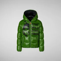 Boys' animal free Puffer jacket Keegan in grass green wolf print