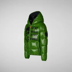 Boys' animal free Puffer jacket Keegan in grass green wolf print