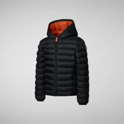 Boys' Hooded Animal free Puffer Jacket Dony in Black with Ginger Lining