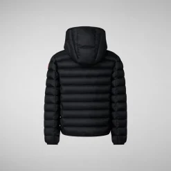 Boys' Hooded Animal free Puffer Jacket Dony in Black with Ginger Lining