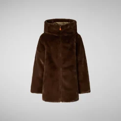 Girls' animal free Puffer jacket Flora in teddy brown
