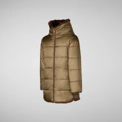 Girls' animal free Puffer jacket Flora in teddy brown