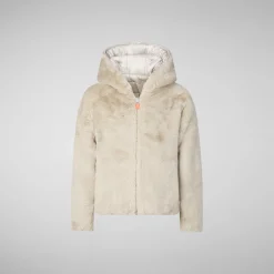 Girls' hooded reversible jacket Chloe in rainy beige