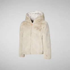 Girls' hooded reversible jacket Chloe in rainy beige