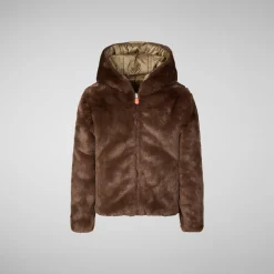 Girls' hooded reversible jacket Chloe in teddy brown