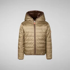 Girls' hooded reversible jacket Chloe in teddy brown