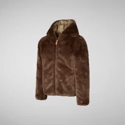 Girls' hooded reversible jacket Chloe in teddy brown