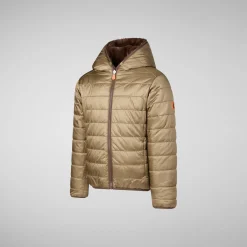 Girls' hooded reversible jacket Chloe in teddy brown