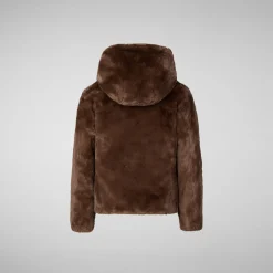 Girls' hooded reversible jacket Chloe in teddy brown
