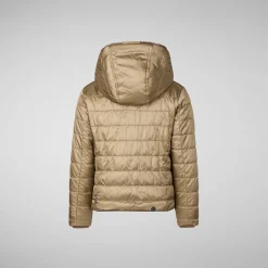 Girls' hooded reversible jacket Chloe in teddy brown