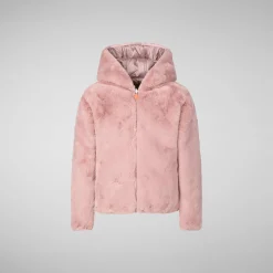 Girls' hooded reversible jacket Chloe in blush pink