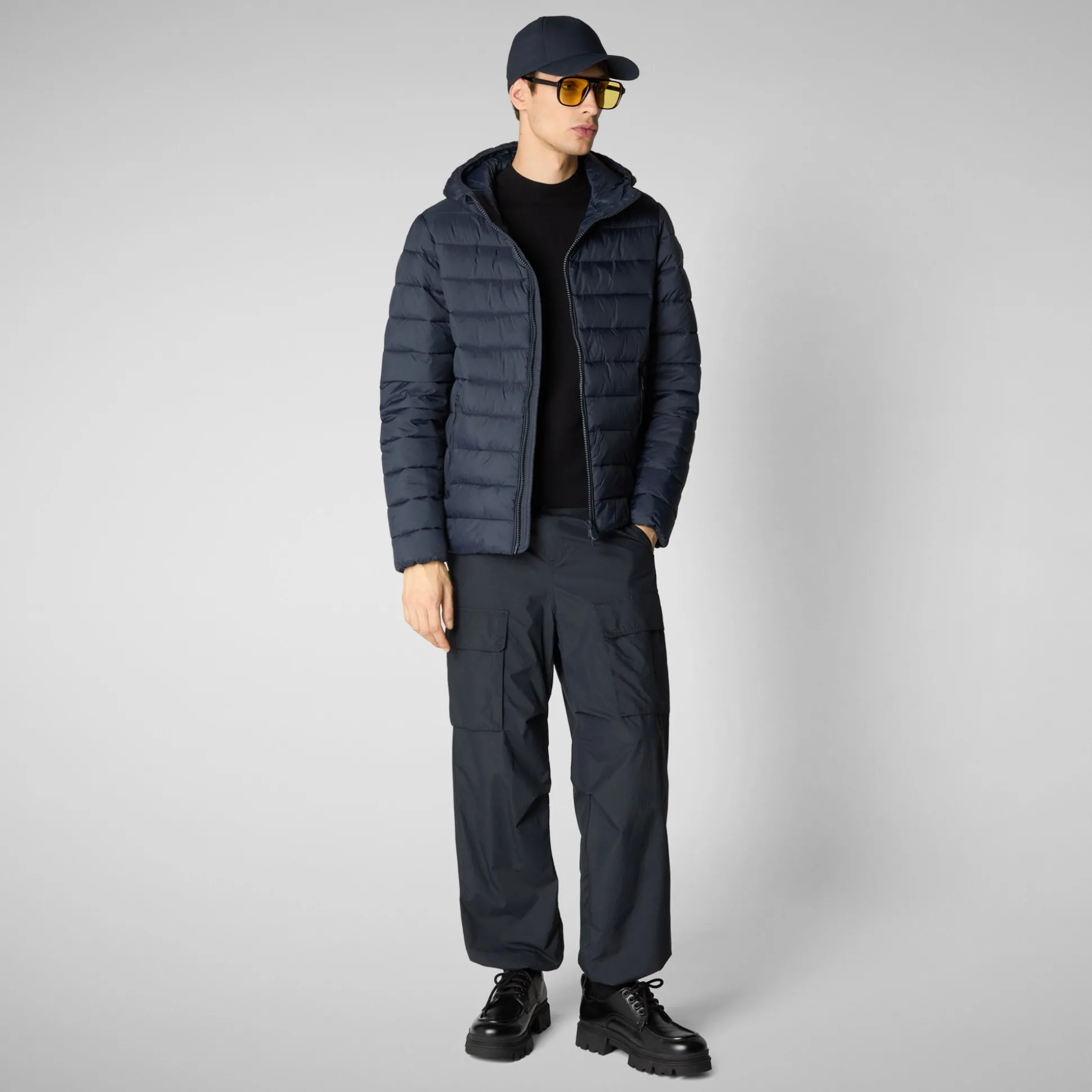 Men's animal free hooded Animal free Puffer jacket Hector in blue black