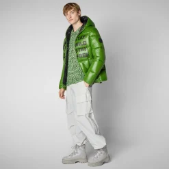 Men's animal free hooded Animal free Puffer jacket Evander in grass green wolf print