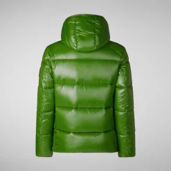 Men's animal free hooded Animal free Puffer jacket Evander in grass green wolf print
