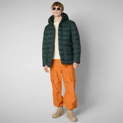 Men's animal free hooded Animal free Puffer jacket Lyle in green black