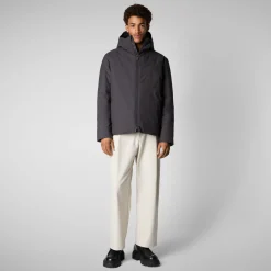 Men's animal free hooded jacket Barnaby in CHARCOAL GREY MELANGE