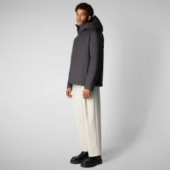 Men's animal free hooded jacket Barnaby in CHARCOAL GREY MELANGE