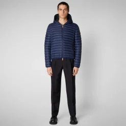 Men's Donald Hooded Puffer Jacket in Navy Blue
