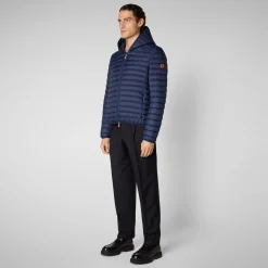 Men's Donald Hooded Puffer Jacket in Navy Blue
