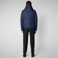 Men's Donald Hooded Puffer Jacket in Navy Blue