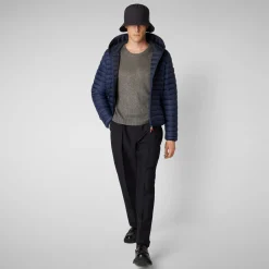 Men's Donald Hooded Puffer Jacket in Navy Blue