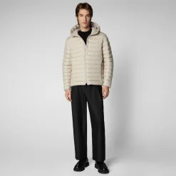 Men's Hooded Animal free Puffer Jacket Juncus in Rainy Beige