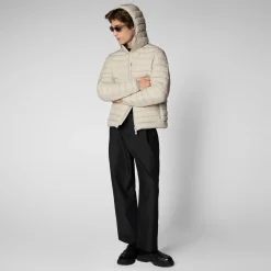 Men's Hooded Animal free Puffer Jacket Juncus in Rainy Beige