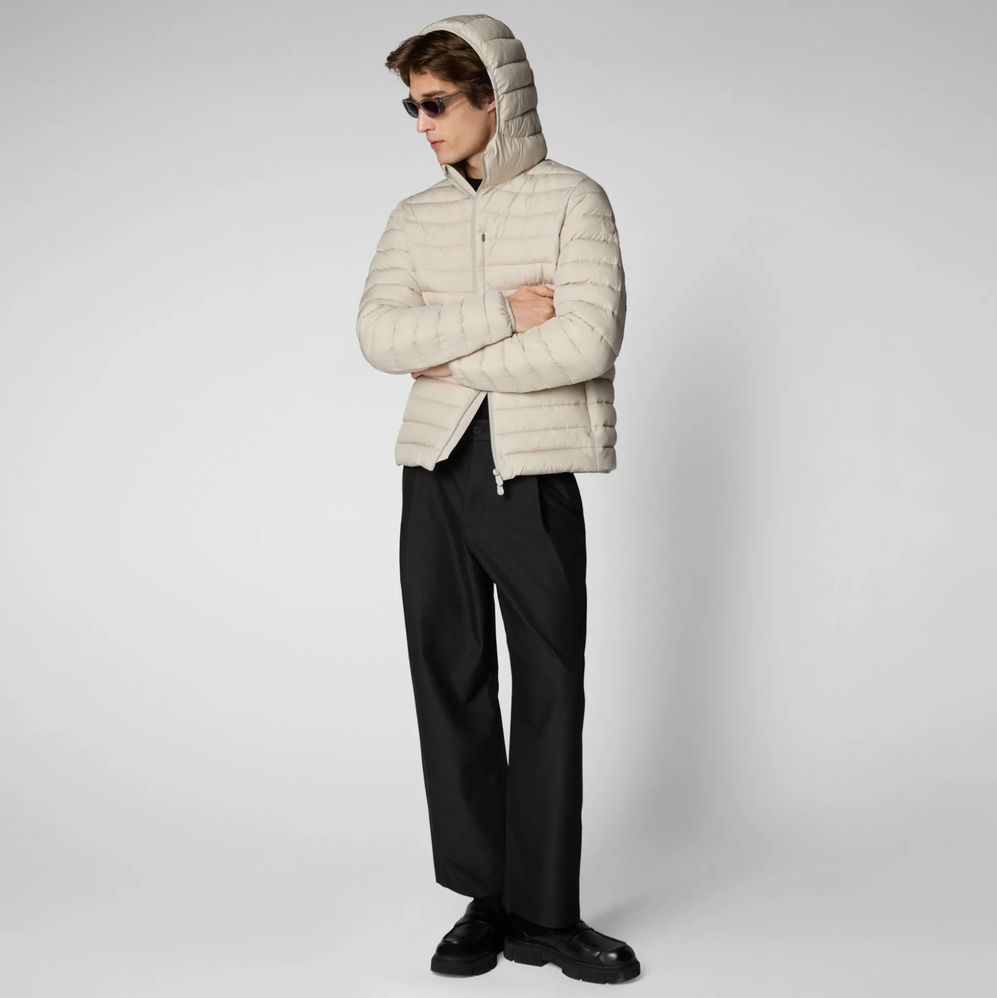 Men's Hooded Animal free Puffer Jacket Juncus in Rainy Beige