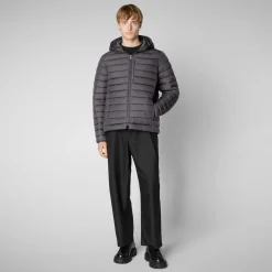 Men's  Hooded Animal free Puffer Jacket Juncus in Grey Black