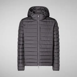 Men's  Hooded Animal free Puffer Jacket Juncus in Grey Black