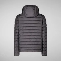 Men's  Hooded Animal free Puffer Jacket Juncus in Grey Black