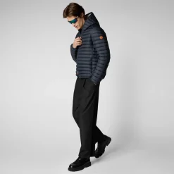 Men's Hooded Animal free Puffer Jacket Donald in Grey Black