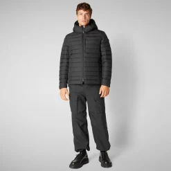 Men's Hooded Animal free Puffer Jacket Juncus in Black