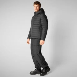 Men's Hooded Animal free Puffer Jacket Juncus in Black