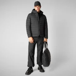 Men's Hooded Animal free Puffer Jacket Juncus in Black