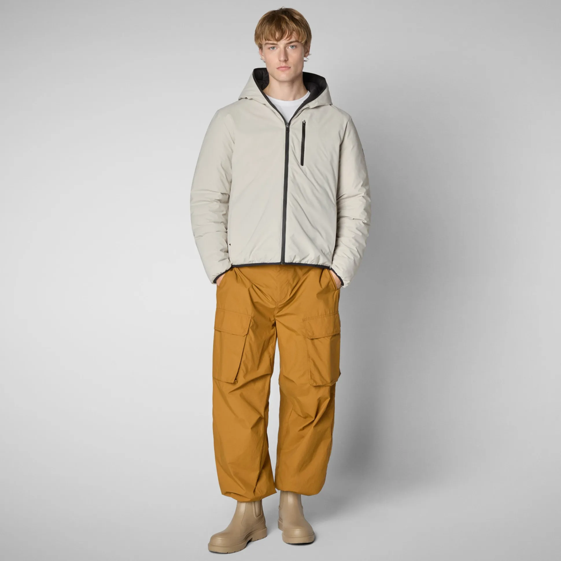 Men's Hooded Animal free Puffer Jacket Ezra in Rainy Beige