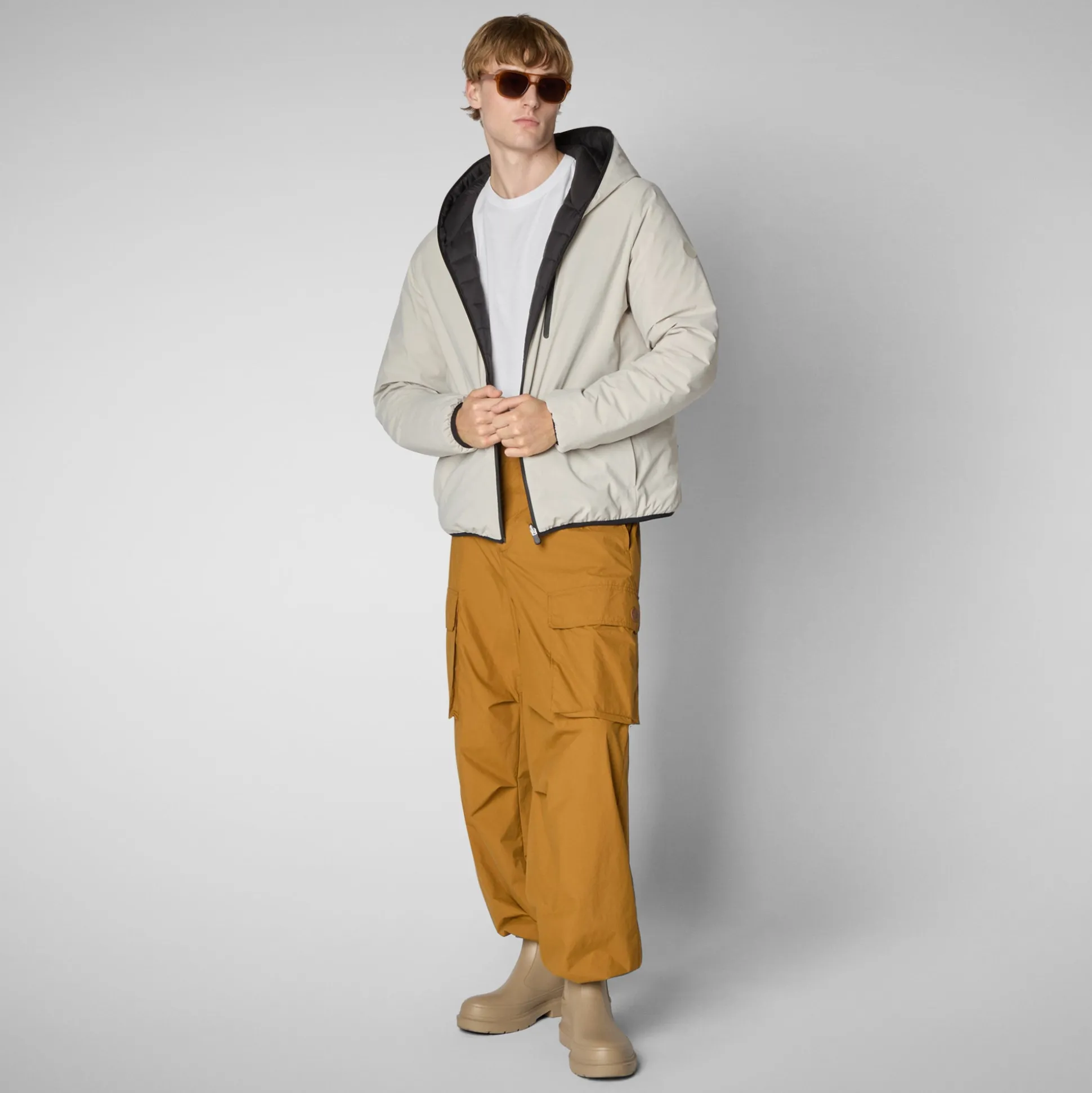 Men's Hooded Animal free Puffer Jacket Ezra in Rainy Beige