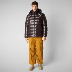 Men's Hooded Animal free Puffer Jacket Florian in Brown Black