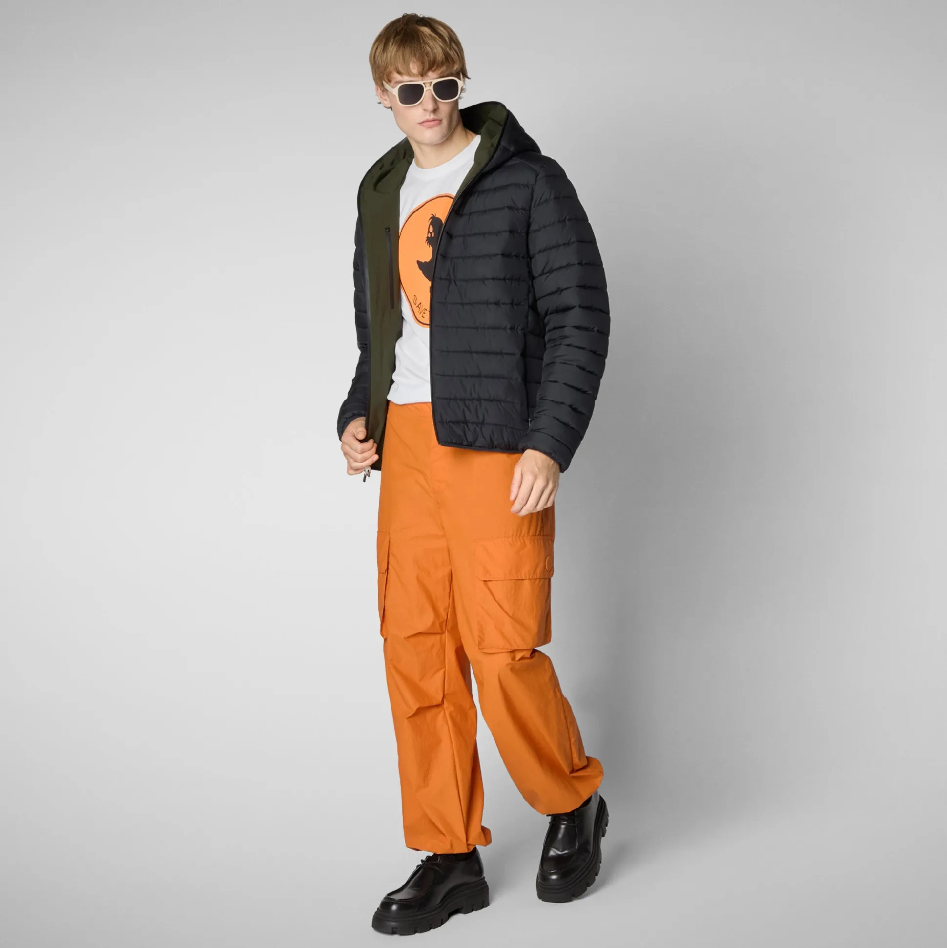 Men's Hooded Animal free Puffer Jacket Ezra in Land Green