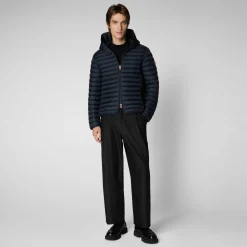 Men's  Hooded Animal free Puffer Jacket Donald in Blue Black