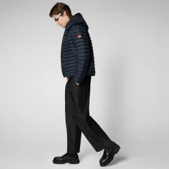 Men's  Hooded Animal free Puffer Jacket Donald in Blue Black