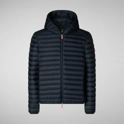 Men's  Hooded Animal free Puffer Jacket Donald in Blue Black