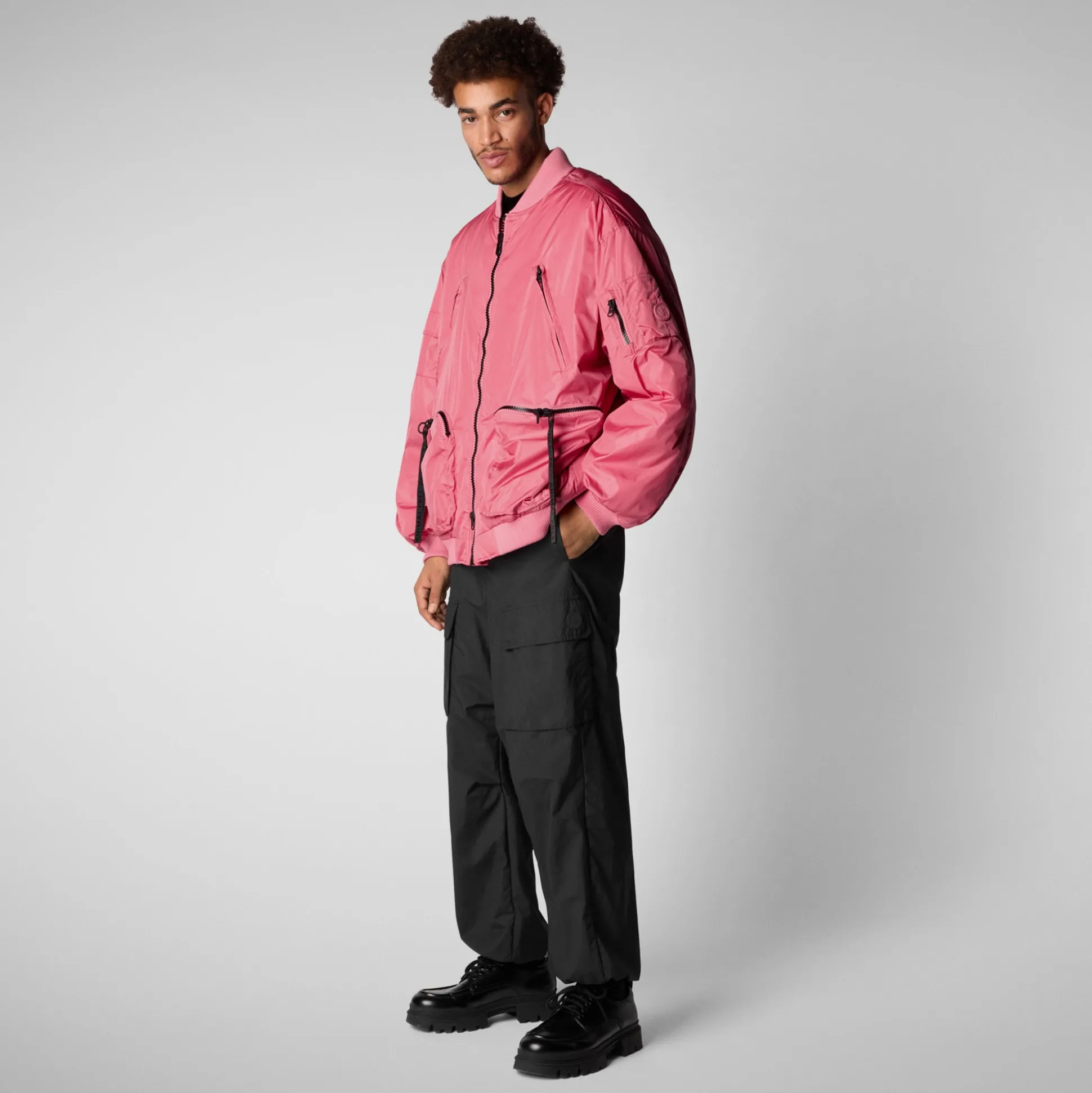 Unisex Usher Bomber Jacket in Bloom Pink