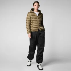 Women's Alexis Hooded Animal free Puffer Jacket in Husk Green