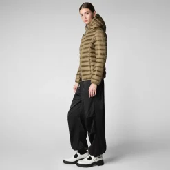 Women's Alexis Hooded Animal free Puffer Jacket in Husk Green