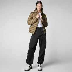 Women's Alexis Hooded Animal free Puffer Jacket in Husk Green