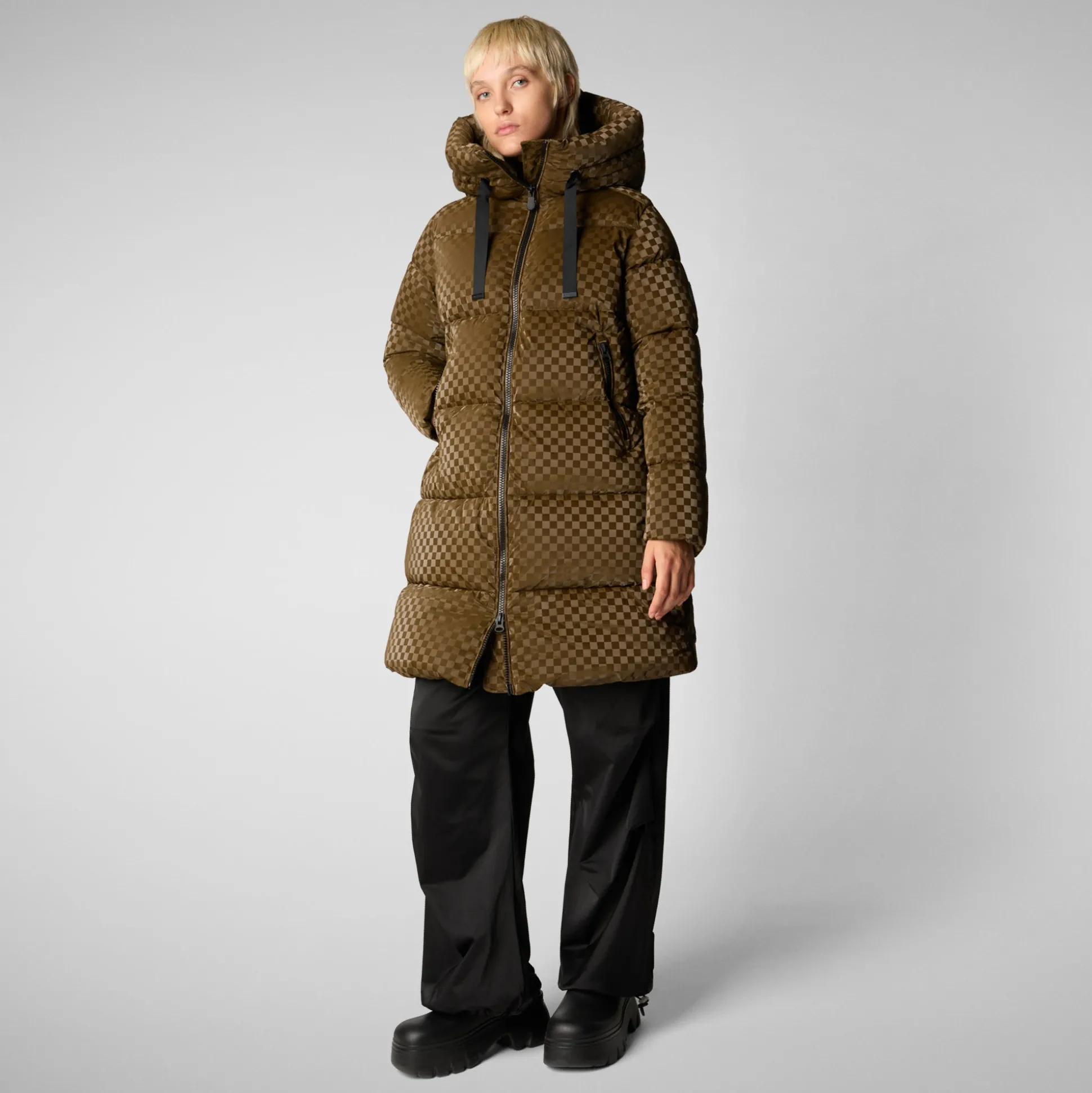 Women's Amaranta Hooded Animal free Puffer Coat in Bark Green