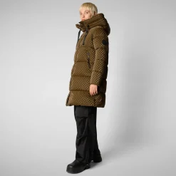 Women's Amaranta Hooded Animal free Puffer Coat in Bark Green