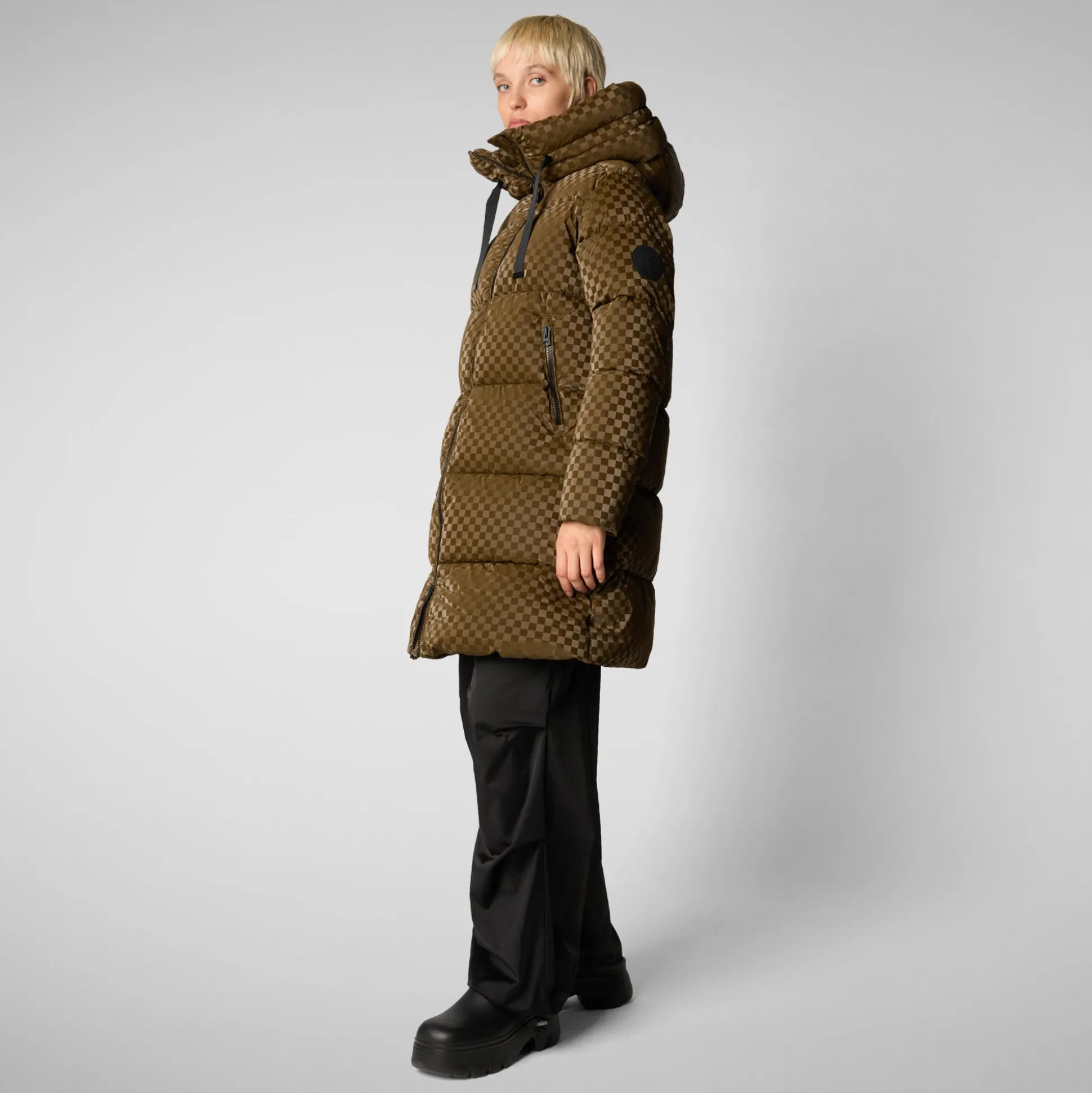 Women's Amaranta Hooded Animal free Puffer Coat in Bark Green